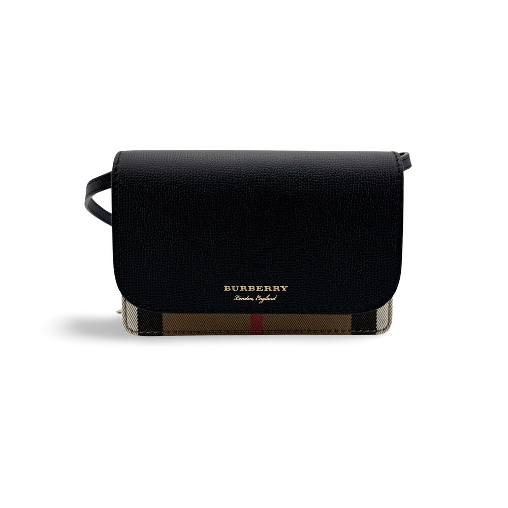 Burberry Hampshire Leather and Vintage Check Canvas Small